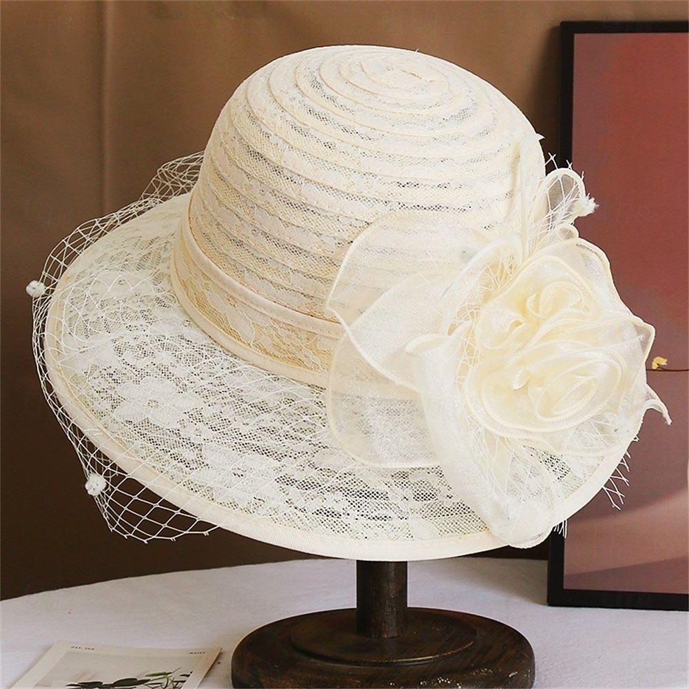 Hattar polyester solhatt semester teparty hästkapplöpning cocktail elegant vintage solskydd med fjäder blommigt huvudbonad 2025 - $19.99 –P6