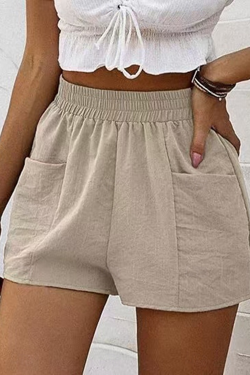Femmes Short inspiré du lin Shorts Slacks Streetwear Occasionnel Court Naturel Uni Avec Poches Taille Élastique Extérieur Confortable Sortir Décontracté Quotidien riz blanc Vert Véronèse gris foncé de 2025 ? $16.99 –P1