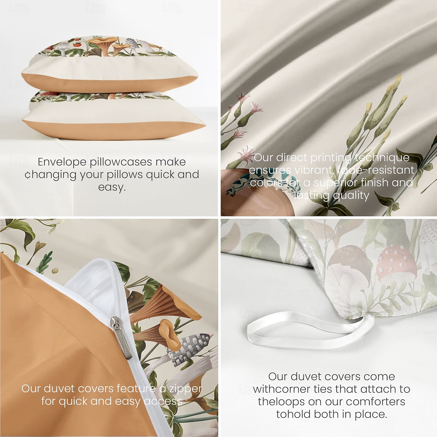 Mushrooms Plants Duvet Cover Full Size Bedding Set Bed Sets Quilt Cover Soft Lightweight Comforter Cover with 2 Pillowcases for Summer Spring 2025 - $60.99 –P10