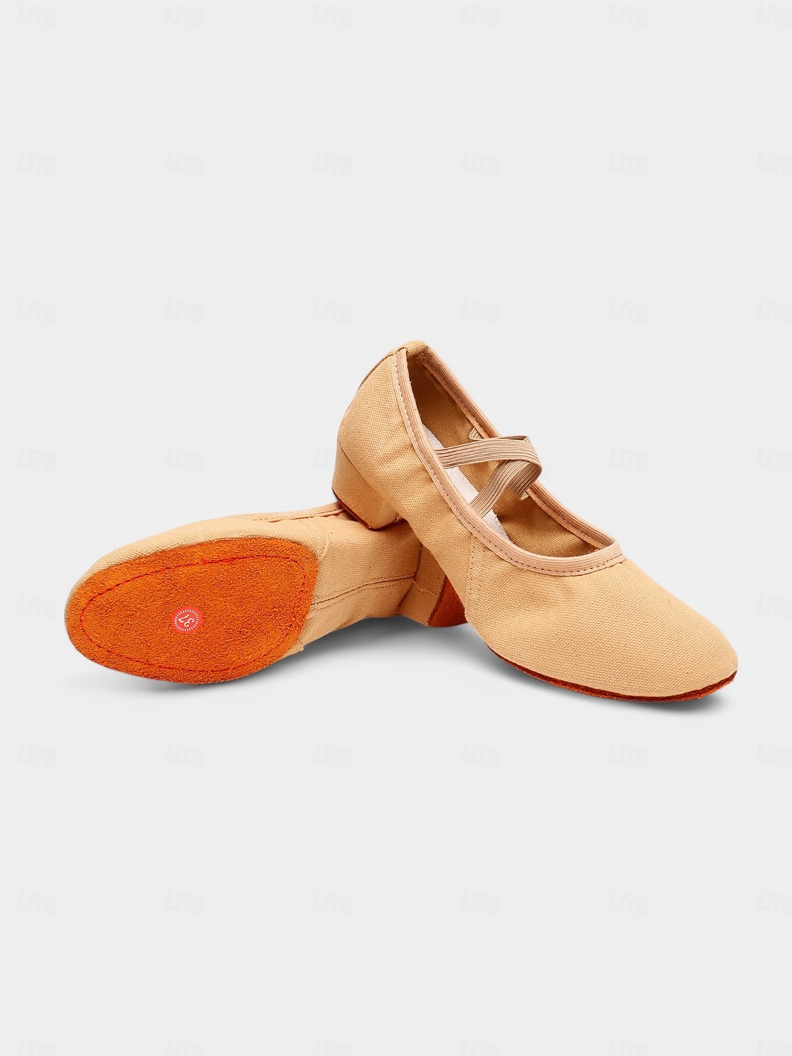 beigefarbene Canvas-Ballsaal-Tanzschuhe für Damen – Pumps mit niedrigem Absatz und elastischem Riemen für das professionelle Training 2026 - $26.99 –P3
