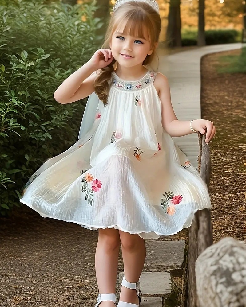 Dzieci Dla dziewczynek Sukienka Sukienka w kwiatki Kwiat Bez rękawów Na zewnątrz Codzienny Moda Codzienny Poliester Do kolan Codzienne sukienki Sukienka w kwiatki Lato 4 lata + Beżowy 2025 - $17.49 –P1