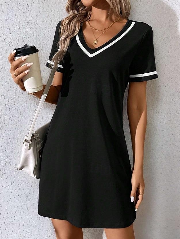 Womens Mini Kleid A Linie Kleid T Shirt Kleid Tee Kleid Lässig Urlaub Täglich Reguläre Passform Grafik Gestreift Kurze Ärmel Rundhalsausschnitt Schwarz Sommer Frühling 2025 - $23.99 –P1