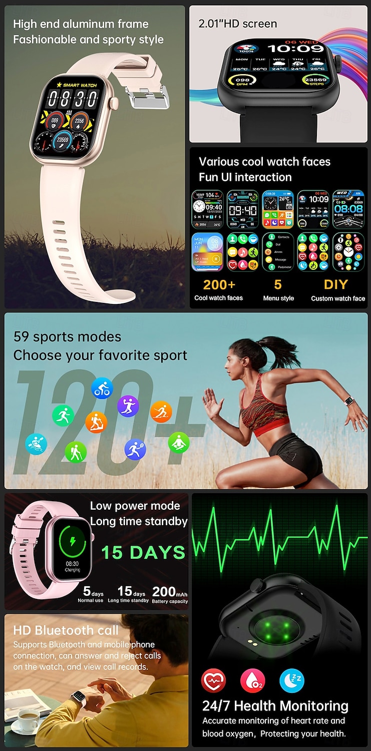 696 G20PRO Smart Watch 2.01 inch Smartwatch Fitness Running Watch Bluetooth ECG+PPG Pedometer Call Reminder Compatible with Android iOS Women Men Hands-Free Calls Message Reminder IP 67 41mm Watch 2025 - $32.99 –P2