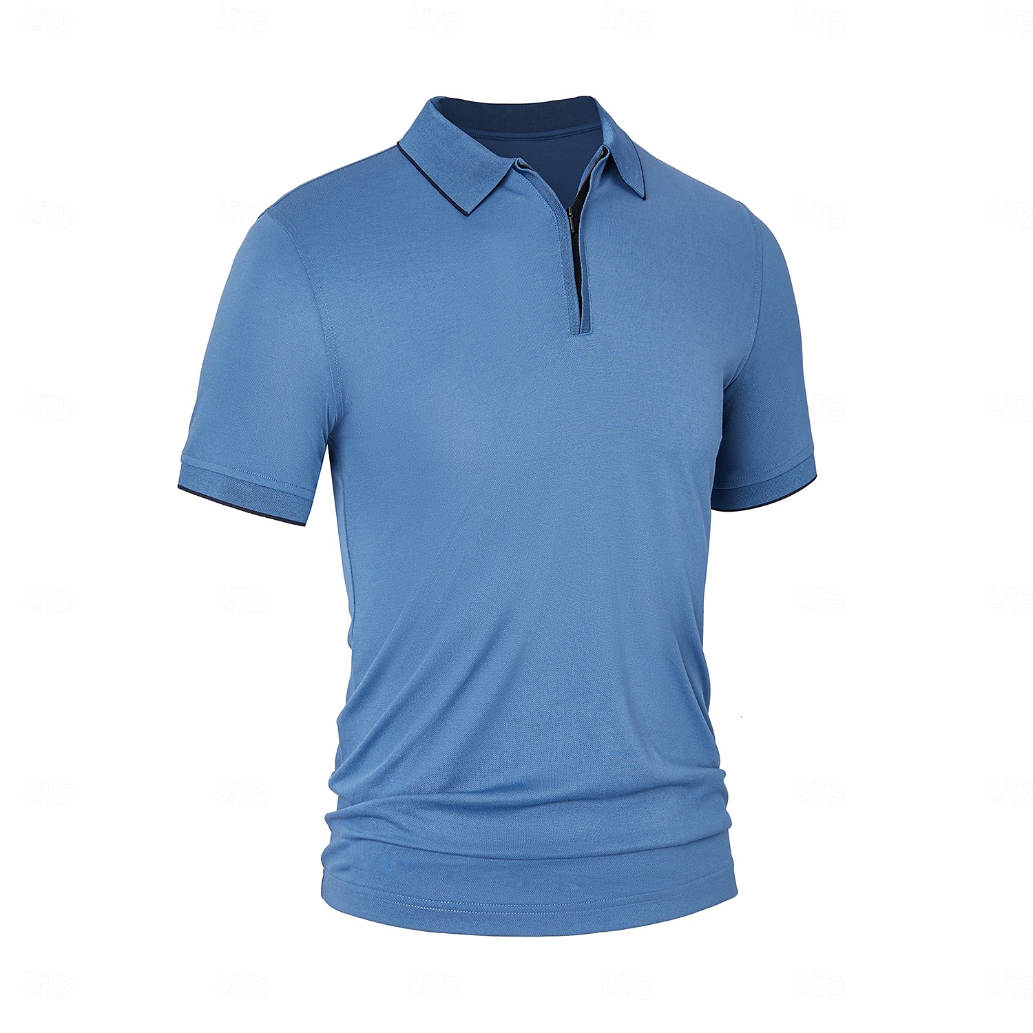 Pulover polo tricotat pentru bărbați, din amestec de mătase și bumbac, stil business casual, cu rever, mânecă scurtă, formal, cu fermoar, în blocuri de culori, vară, negru, albastru, gri 2025 - $49.99 –P2