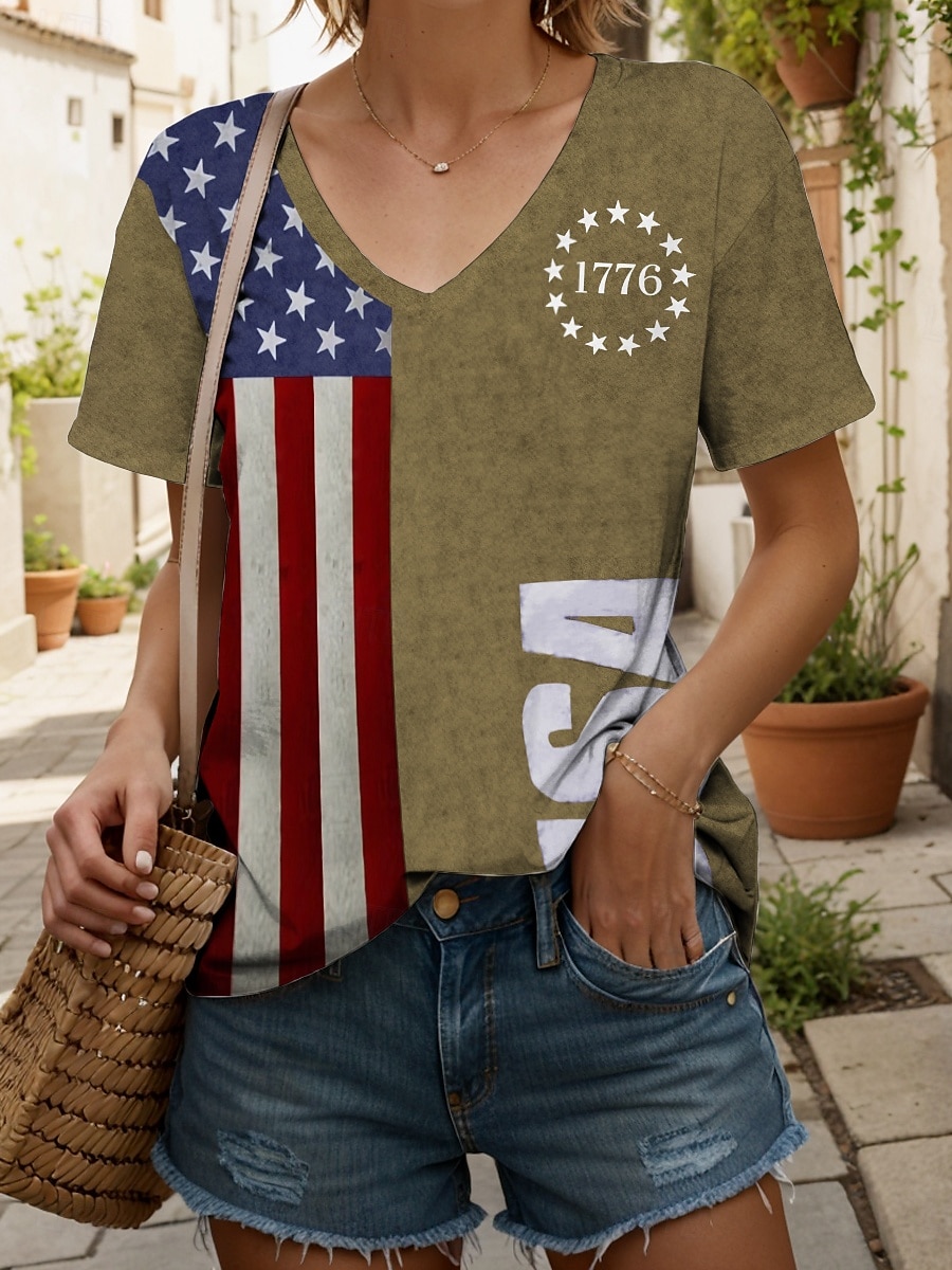 T-Shirt da Donna per il Giorno dell'Indipendenza Grafica Bandiera Lettera Casual Maniche Corte Girocollo Top Regolari Quotidiano Stampa Nera Blu Marrone Estate Primavera del 2025 a $19.99 –P5