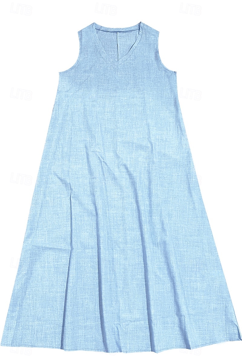 Damen Midikleid Leinen-inspirierte Kleider Freizeitkleid Baumwoll-Leinenkleid Sommerkleid Mode Basic Urlaub Täglich Ausgehen Normale Passform Einfach Ärmellos V Ausschnitt Leicht Braun Khaki Leicht 2025 - $26.99 –P8