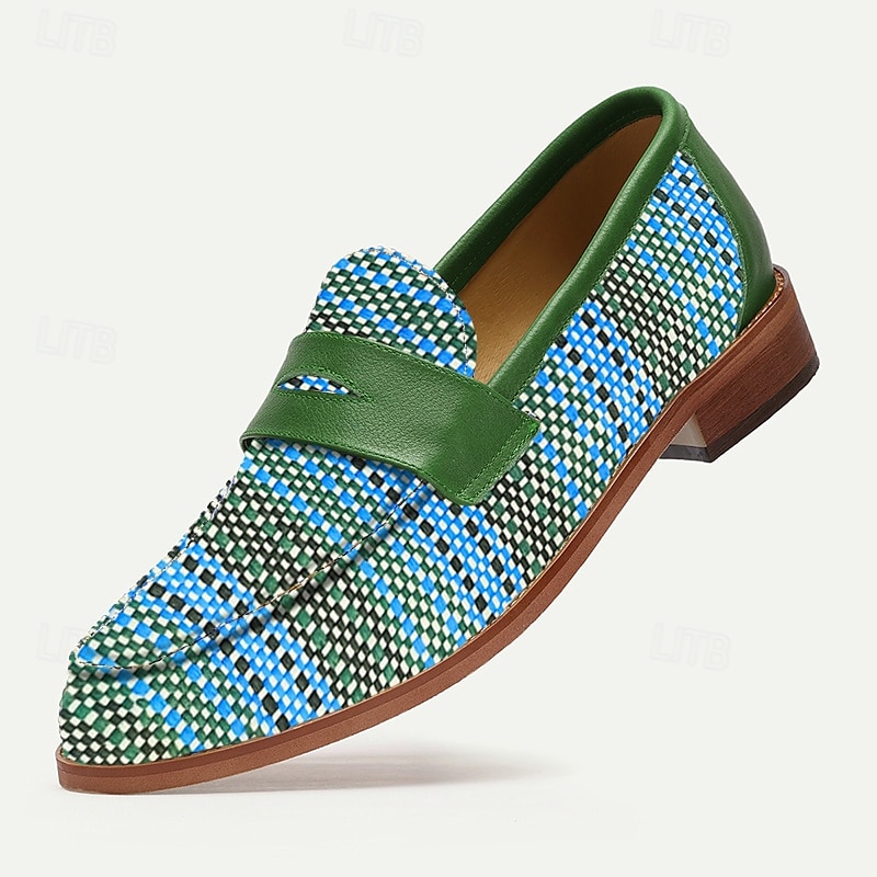 Mocassins à boucle en nylon tissé vert pour homme - Chaussures décontractées uniques de 2025 ? $54.99 –P1