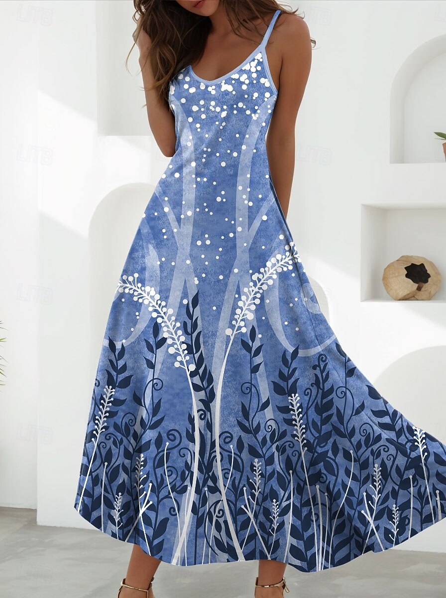 Damen Maxikleid A Linie Kleid Sommerkleid Unterkleid Urlaub Lässig Täglich Normale Passform Blumen Grafik Ärmellos V Ausschnitt Rosa Blau Grau Sommer Frühling 2025 - $34.99 –P1
