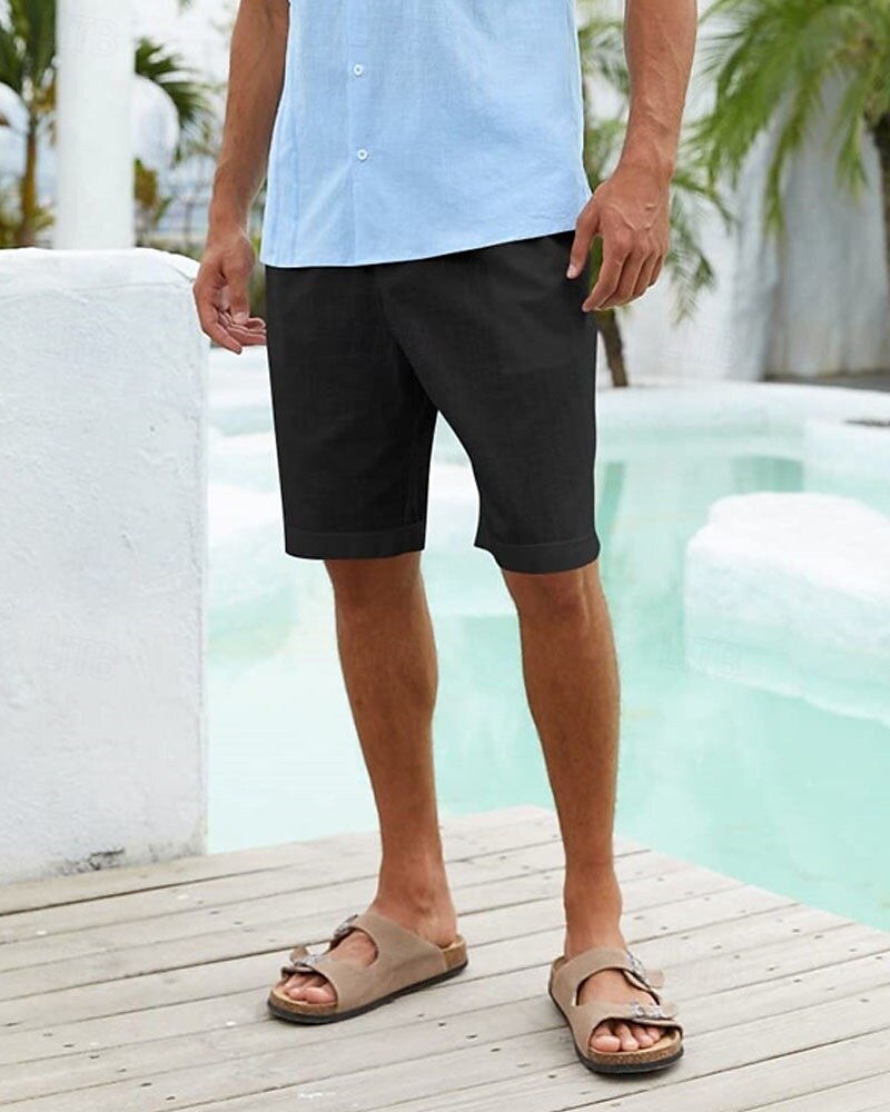 Per uomo Pantaloncini Pantaloncini di lino Pantaloncini estivi Pantaloncini da spiaggia Abbottonare Tasche Liscio Comfort Traspirante Breve Da mare Per eventi Spiaggia Hawaiano Boho Nero Bianco del 2025 a €16.99 –P10
