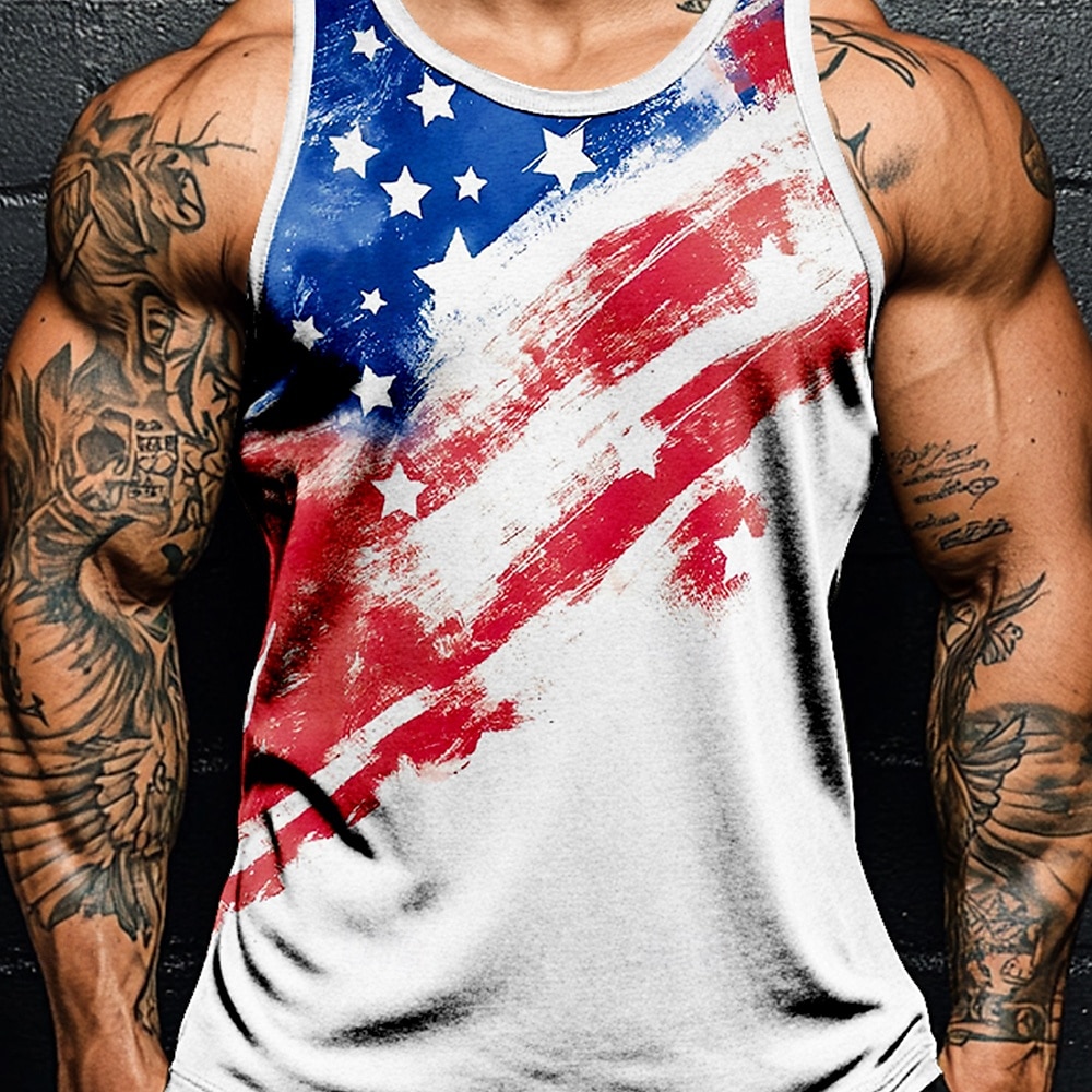 Americký den nezávislosti Pánské Americká americká vlajka Tričko Vesta Top Bez rukávů tričko 3D tisk Tričkový Košile prázdniny Ležérní Havajské Dovolená Bílá 1 Bílá Léto Jaro Oblečení S M L XL XXL 2025 - $15.49 –P4