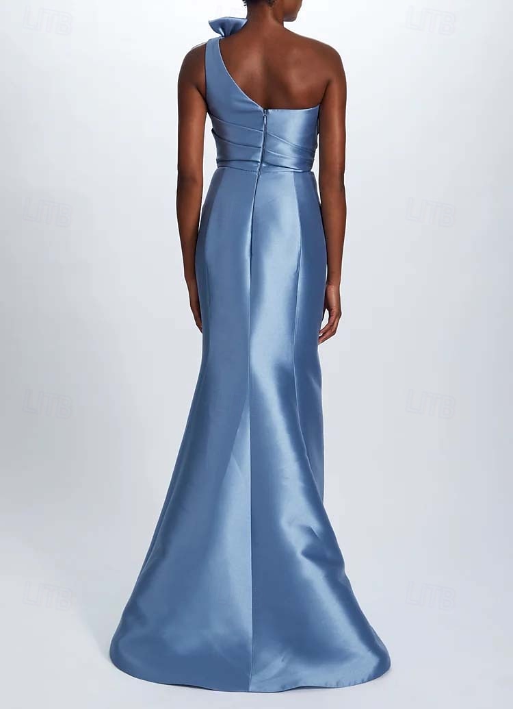 Sirène  Trompette Mère de la Mariée Robe Élégante Vintage Simple Épaule Dénudée Longueur de Sol Satin Sans Manches avec Nœud(s) Plis de 2025 ? $146.99 –P4