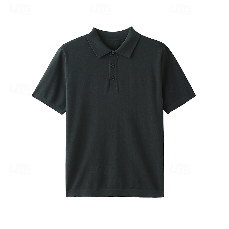 Herren Poloshirt aus Seide, Leinen und Baumwolle, Strick, Polopullover, Business, Casual, Revers, Kurzarm, formell, einfarbig, Patchwork, Knöpfe, Sommer, Schwarz, Braun, Grün, Dunkelgrau, Dunkelkaffee 2025 - $49.99 –P12