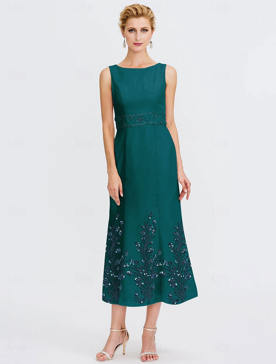 Dvoudílný A-Linie šatový oblek pro matku nevěsty Elegantní šaty s jablíčkovým krkem do čaje chiffon 3/4 dlouhý rukáv s flitry 2025 - $209.99 –P3