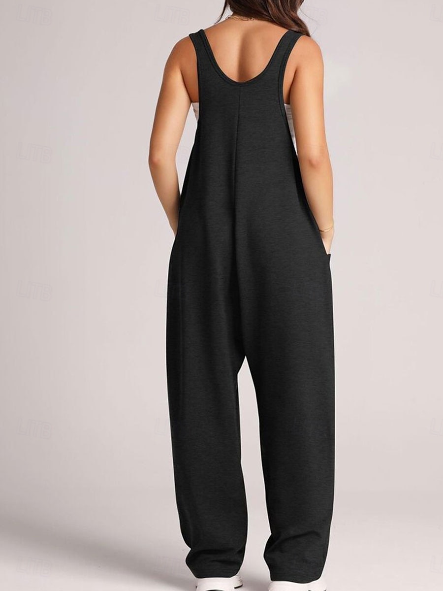 Kvinne Jumpsuit Aktiv Solid Farge Uten Ermer V-Hals Lomme Ferie Daglig Regulær Passform Svart Rosa Armégrønn Sommer 2025 - $28.99 –P6
