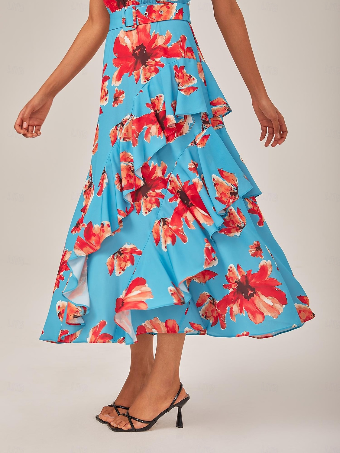 abito lungo in chiffon con volant floreale del 2025 a $82.99 –P5