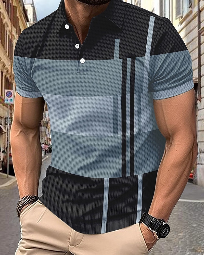 Herr Golftröja Golf pikétröjor Arbete Ledigt Kavajslag Kortärmad Grundläggande Modern Rand Lappverk Knappar Sommar Normal Rosa + Orange Mörkrosa Blå Purpur Orange Grön Golftröja 2025 - GBP £18 –P8