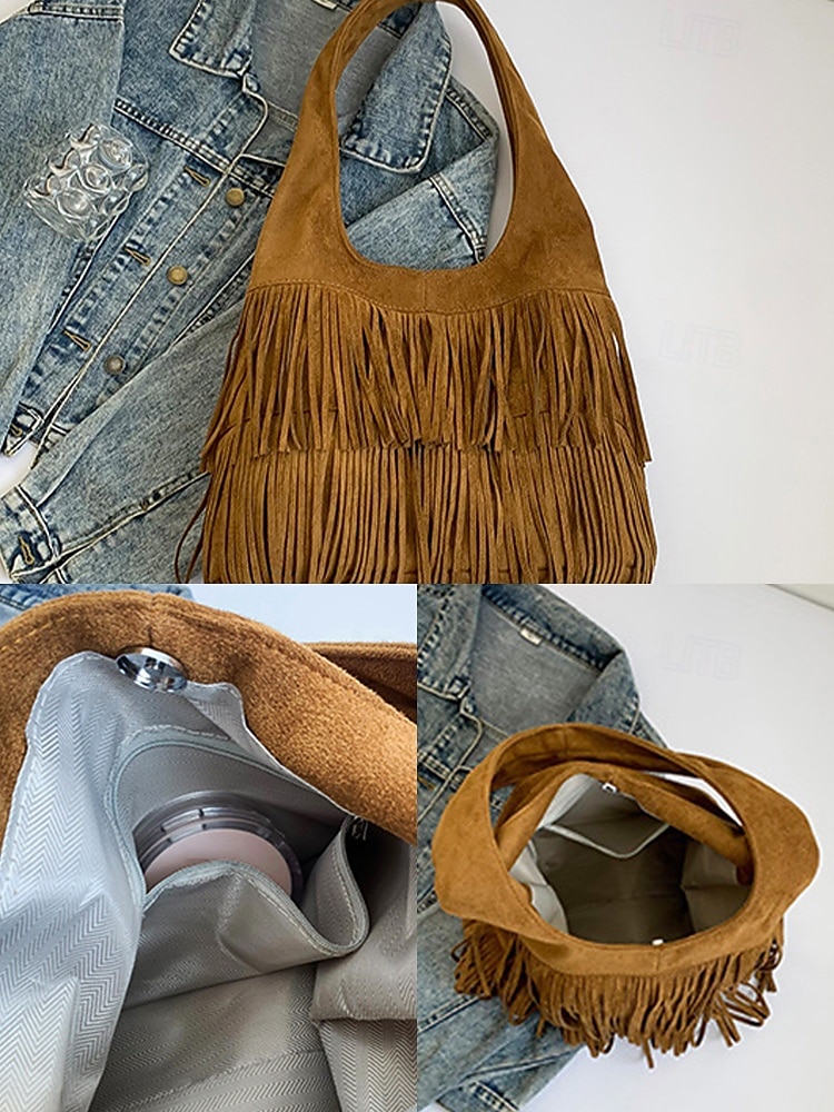 Women's Boho Fringe Shoulder Bag Hobo Handbag – Vintage Faux Suede Handbag for Music Festivals, Casual Outings & Travel 2025 - $24.99 –P8