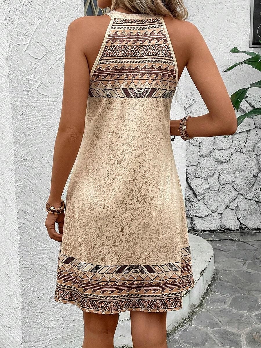 Pentru femei Rochie Mini Rochie de Vară Rochie halter Rochie cu umeri Vacanță Casual Zilnic Fit regulat Grafic Tribal Fără manșon Gâtul halter Cămilă Vară 2025 - $31.99 –P2