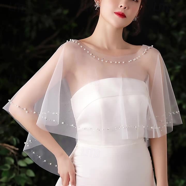 Sjal til kvinner Elegant Ermeløs Polyester Bryllup Wrap Med Perlearbeid Til Fest Vår sommer 2025 - $13.49 –P1