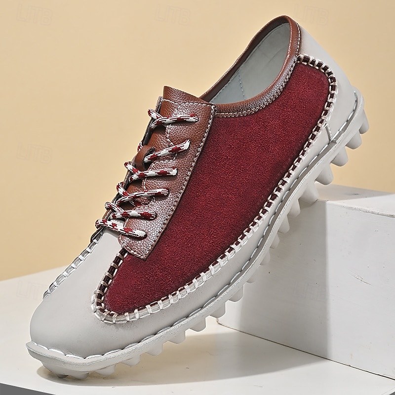 scarpe casual da uomo con lacci fatte a mano color bordeaux e grigio – scarpe da passeggio in pelle vintage del 2025 a $42.99 –P1