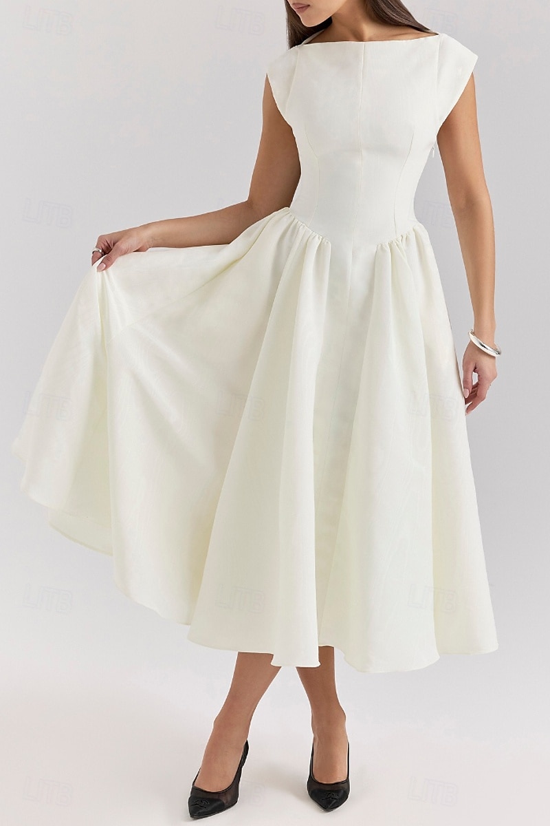 Dames Halflange jurk Witte jurk Modieus Modern Verjaardag valmistuminen Afspraakje Normale pasvorm Effen Mouwloos Strakke ronde hals Zwart Lichtgrijs Beige Zomer 2025 - $33.99 –P3