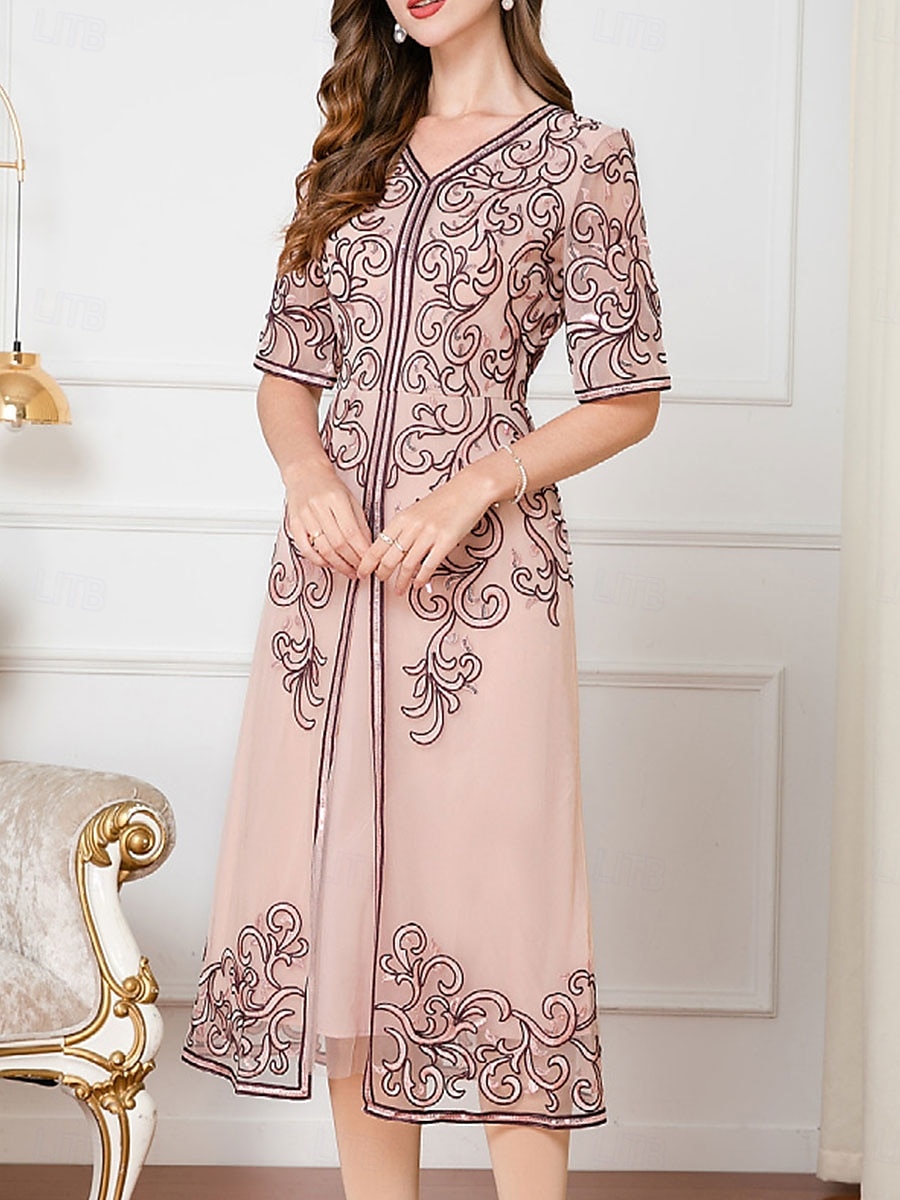 Robe Robe de Mère de Mariée  robe demoiselle d honneur Élégant Style Chinois Col en V Mi-long Polyester Mélange de coton Demi Manches avec Broderie 2025 de 2025 ? $119.99 –P2