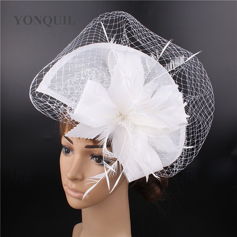 Kopfstück Federn Sinamay Hochzeit Abendgesellschaft Elegant Hochzeit Mit Feder Kopfschmuck Kopfbedeckung 2025 - $20.99 –P5