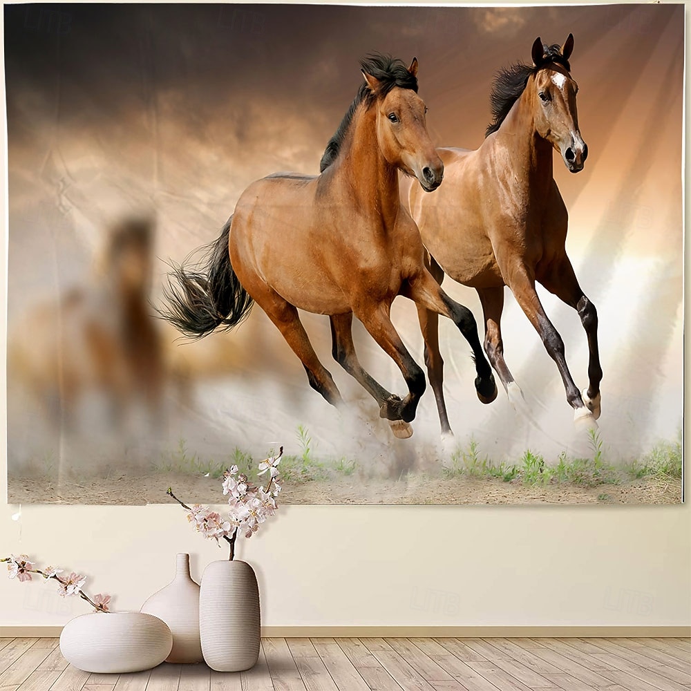 un gruppo di cavalli al galoppo animali piante e paesaggi arazzo appeso arte murale grande arazzo decorazione murale sfondo fotografico coperta tenda casa camera da letto soggiorno decorazione del 2026 a $18.99 –P3