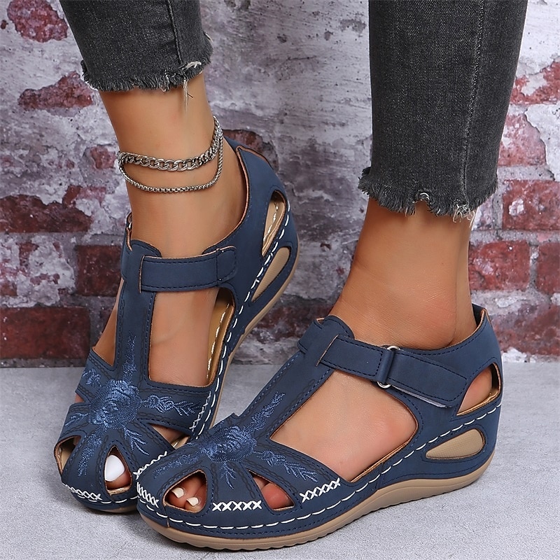 Women's Casual Comfort Sandals – Vintage Arch Support Velcro Walking Sandals with Hollow Design for Summer & Outdoor Wear 2025 - $22.99 –P6