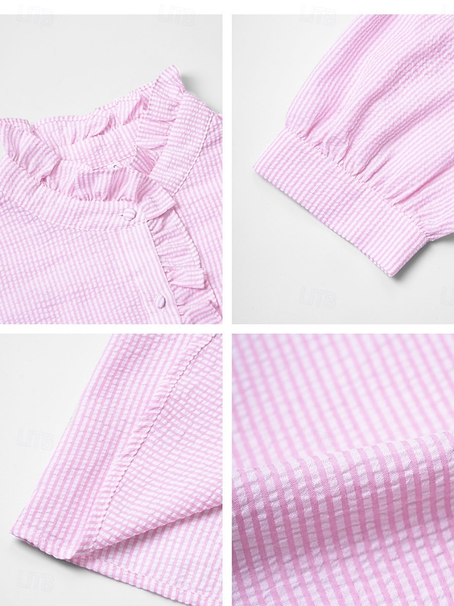 Dames Overhemd Gestreept Stijlvol Casual Korte mouw Overhemdkraag Normale tops Dagelijks Ruche Knop Afdrukken Wit Blozend Roze blauw Groen Zomer 2025 - $31.99 –P25