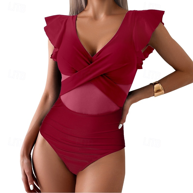 Femmes Maillots de Bain Une Pièce Maillot de bain Patchwork Tropical Tenues de plage Bloc de Couleur Fil en V Sans manches Maillots de bain de 2025 ? $22.99 –P5