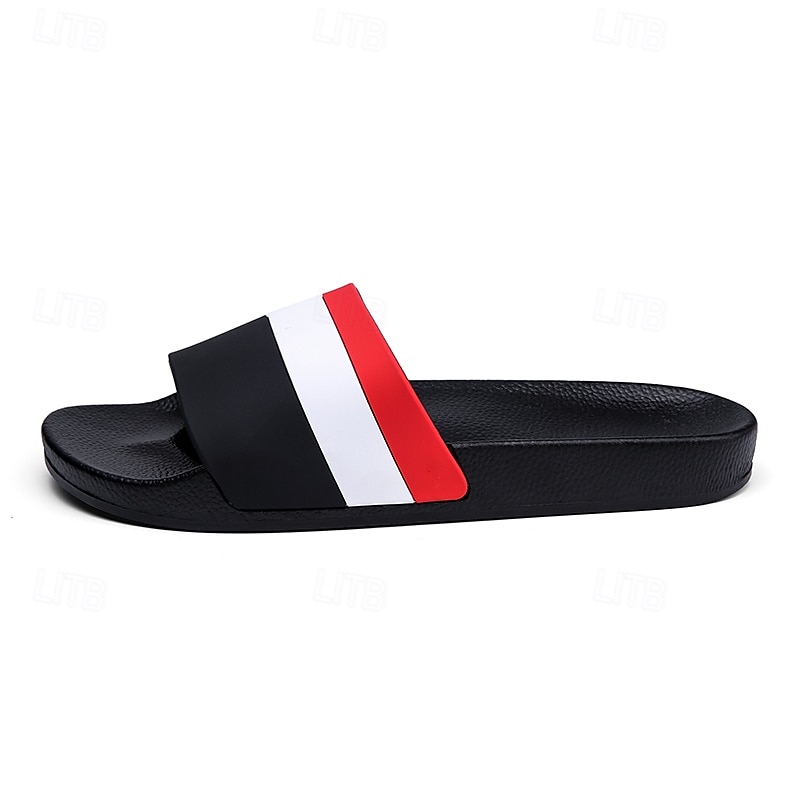 Men's Sporty Slide Sandals with Red and White Stripes - Bold Footwear for Leisure and Outdoor Activities 2025 - $18.99 –P9