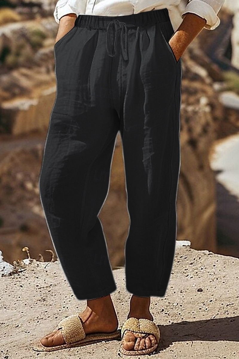 Per donna Pantaloncini in cotone e lino Pantaloni ispirati al lino Pantaloni in cotone e lino Streetwear Casual Lunghezza intera Naturale Semplice Tasca Design con Coulisse Elastica Comodo All'aperto del 2025 a $23.99 –P2