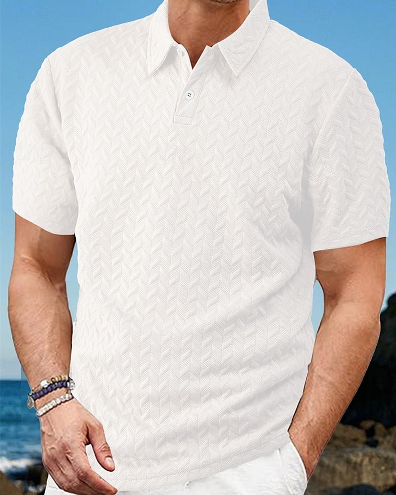 Voor heren Golfshirt Golf Polo's Shirts Werk Casual Revers Korte mouw Basic Modern Effen Knop Jacquard Zomer Lente Normale pasvorm Zwart Wit Wijn Marineblauw Khaki Grijs Golfshirt 2026 - $21.99 –P3