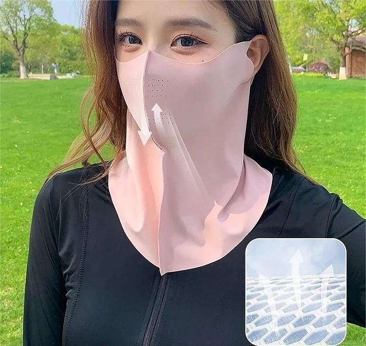 maschera di protezione solare per donna, maschera facciale traspirante in seta ghiacciata senza cuciture con protezione 3D per gli occhi, protezione completa contro la polvere &protezione solare per del 2025 a $4.99 –P8