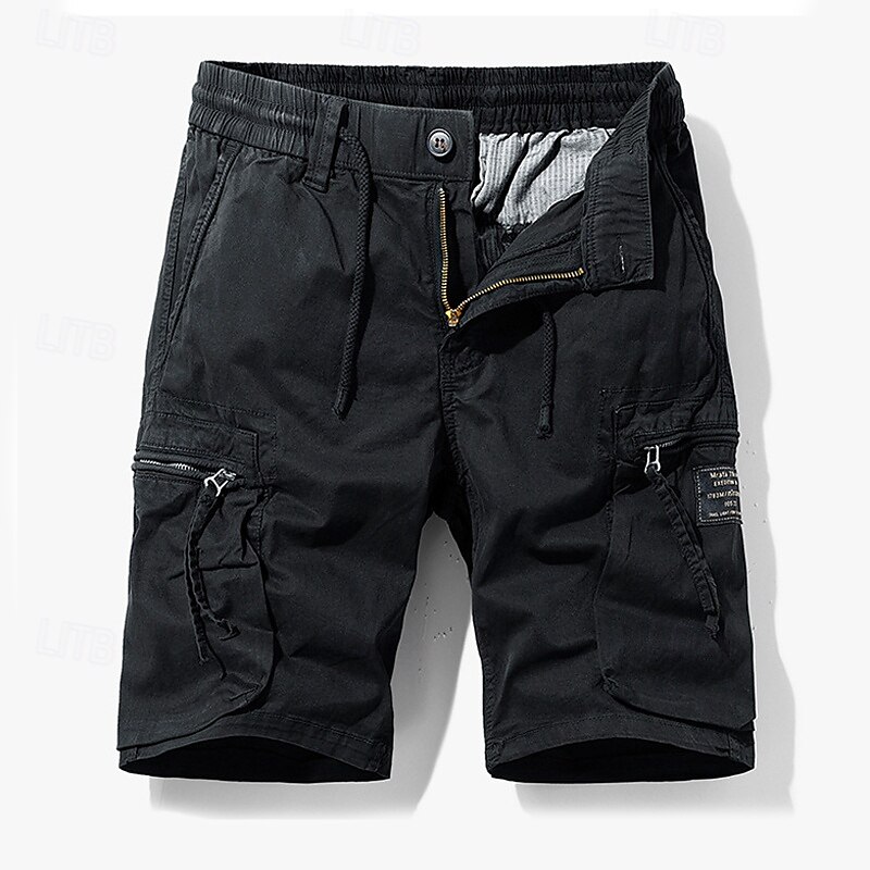 Homens Bermuda Cargo Calção Shorts de verão Com Cordão Cintura elástica Bolso Com Zíper Tecido Conforto Vestível Comprimento do joelho Ao ar livre Esporte Diário Moda Casual Preto Azul Royal de 2025 por $36.99 –P10