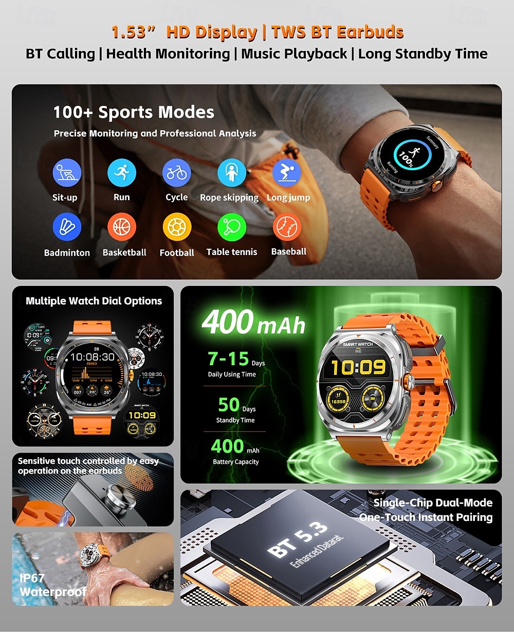 696 GT98 Smart Watch 1.53 inch Smartwatch Fitness Running Watch Bluetooth Pedometer Call Reminder Sleep Tracker Compatible with Android iOS Women Men Hands-Free Calls Message Reminder IPX-0 46mm 2025 - $93.99 –P2