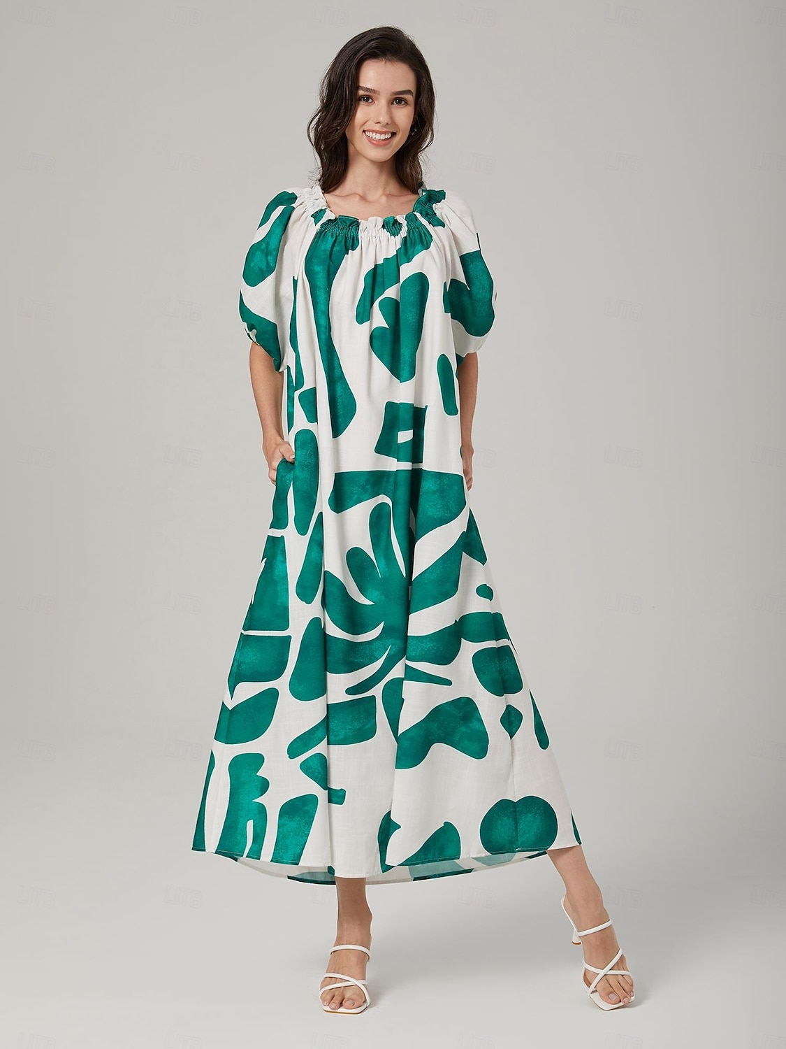 robe ample à col bateau et imprimé color-block de 2025 ? $87.99 –P10