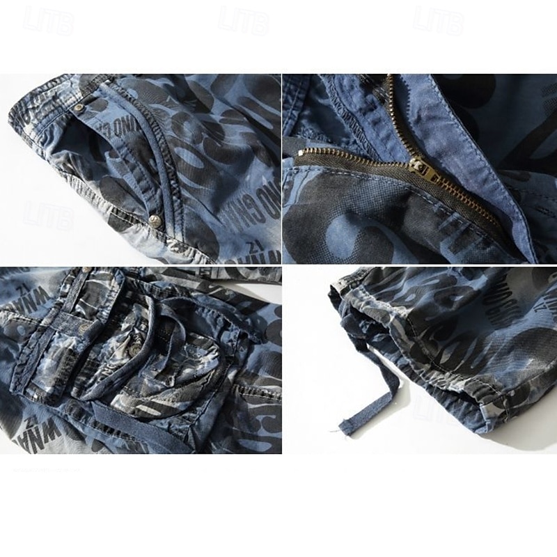 Homens Capri Cargo Shorts Calças Capri Shorts camuflados Cintura elástica Bolso multi Bolso com aba camuflagem Conforto Vestível Comprimento da panturrilha Ao ar livre Esporte Diário Moda Casual Azul de 2025 por $28.99 –P7
