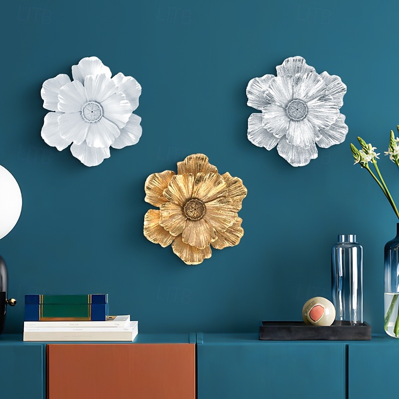 Vintage Large Flower Wall Decor, Gold Silver White Resin Wall Hanging, 3D Floral Wall Art for Home, Living Room, Bedroom Decoration 2025 - $20.99 –P1