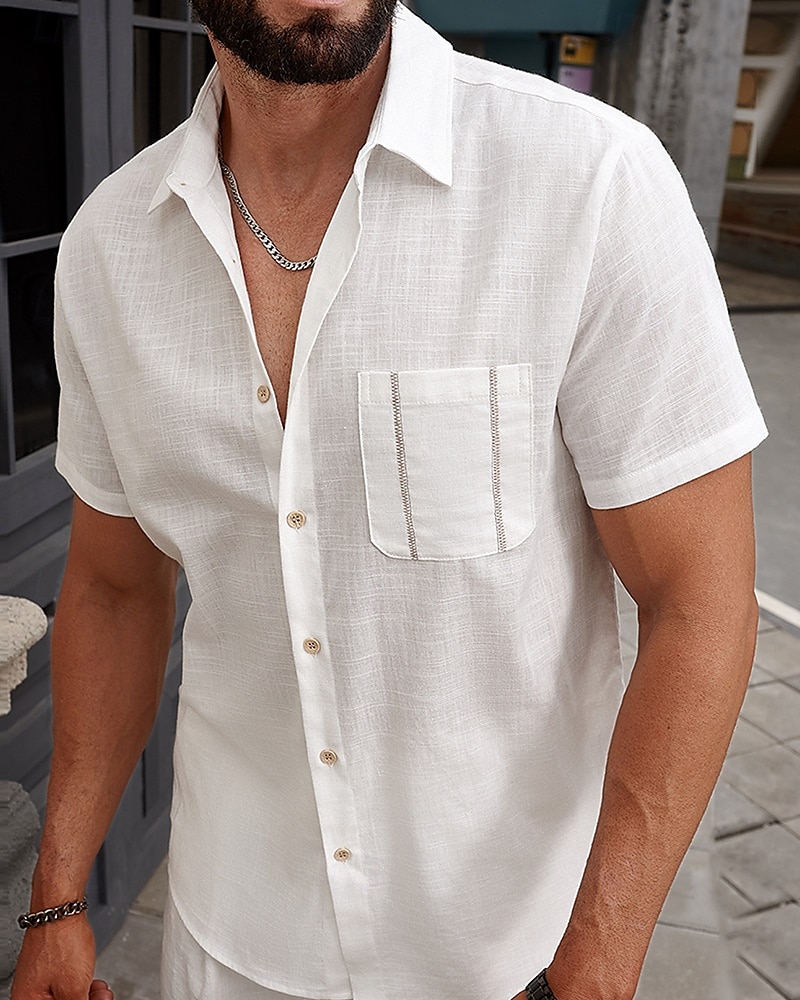 Per uomo Camicia Camicia di lino Camicia casual Camicia con Bottoni Camicia di cotone Semplice Vacanza Streetwear Bianco Manica Corta Collo ripiegato Estate Abbigliamento Tasca Frontale del 2025 a $25.99 –P5