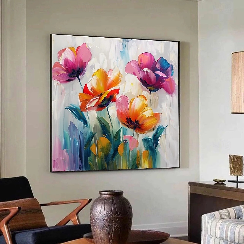 dipinto di fiori colorati dipinto a mano fiori selvatici dipinto fatto a mano texture 3d fiore che sboccia dipinto su tela formato extra large flora pittura a olio arte murale arte botanica del 2025 a $94.99 –P3