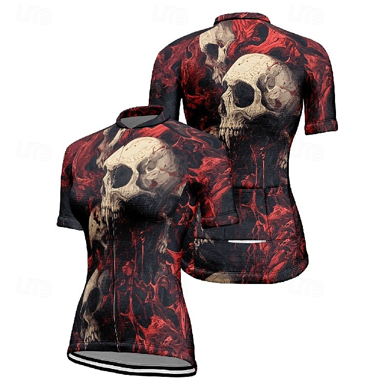 Women's Cycling Jersey Short Sleeve Bike Tee Tshirt Jersey with 3 Rear Pockets Mountain Bike MTB Breathable Quick Dry Anatomic Design Wicking Wine Red Black Red Skull Sports Clothing Apparel 2025 - $23.99 –P10