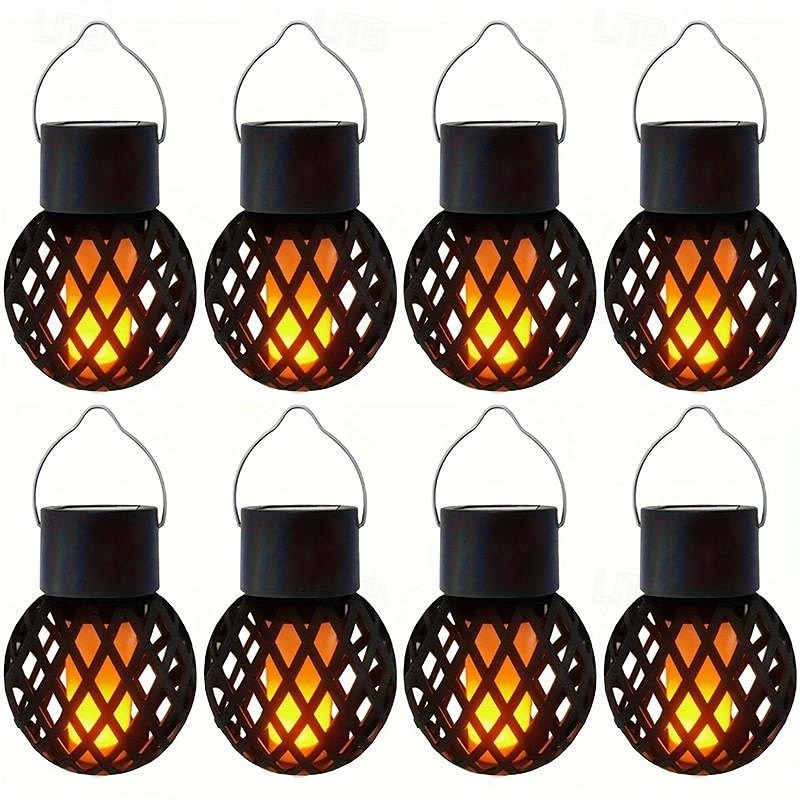 4 stk led utendørs solcellelys terrasselys drevet liten hengende kule flammelampe hul hengende lampe tregren atmosfære led lampe gårdsplass hage hengelys 2025 - $30.99 –P8