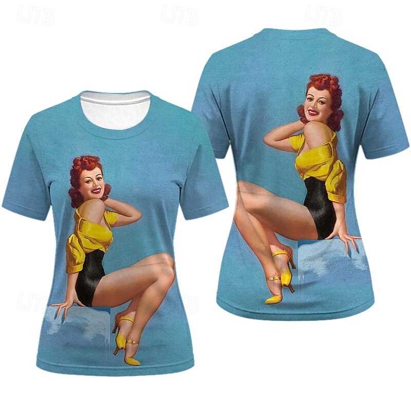 2025年 Ｔシャツ(21) レトロポスター レトロガール グラフィック柄 用途 女性用 成人 マスカレード 3Dプリント バケーション パーティー  コレクション – GBP £10 –P2