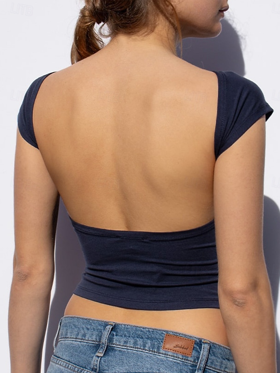 Női camisole trikó egyszínű sima szexi hétköznapi rövid ujjú kerek nyakú normál felsők ünnephez kimenéshez hát nélkül fekete fehér borvörös tengerészkék nyár 2025 - $14.99 –P14