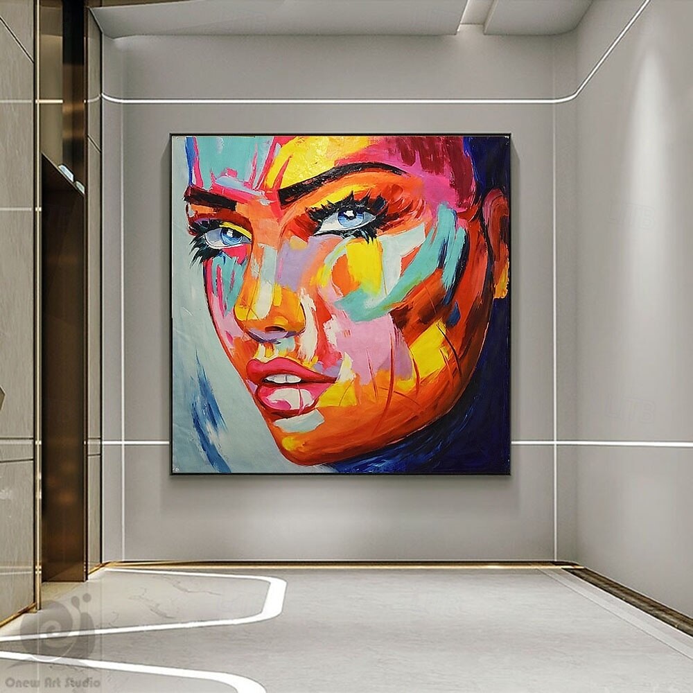 nóż pattle kobiety twarz olej malarstwo ręcznie robiony duży rozmiar figurka akryl oli malarstwo duży obraz płótno malarstwo ręcznie malowane pokryte pop art malarstwo do sypialni salon sztuka 2025 - $116.99 –P1