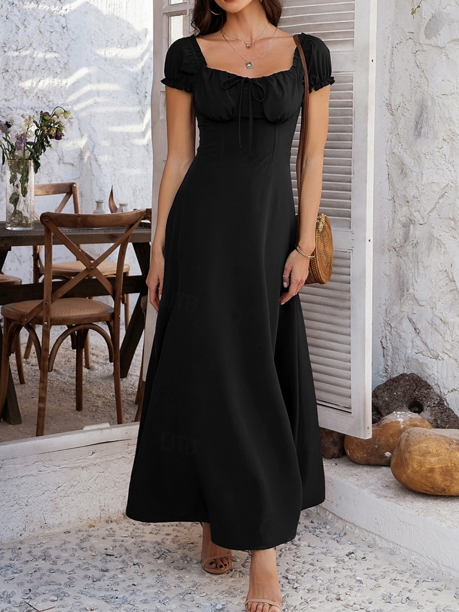Dam Långklänning Maxiklänning Vit klänning Vardagsklänning Swingklänning Sommarklänning Mode Modern Elegant klänning Dagligen Datum Helgen Normal Slät Kortärmad Fyrkantig hals Svart Vit Gul Marinblå 2025 - $32.99 –P13