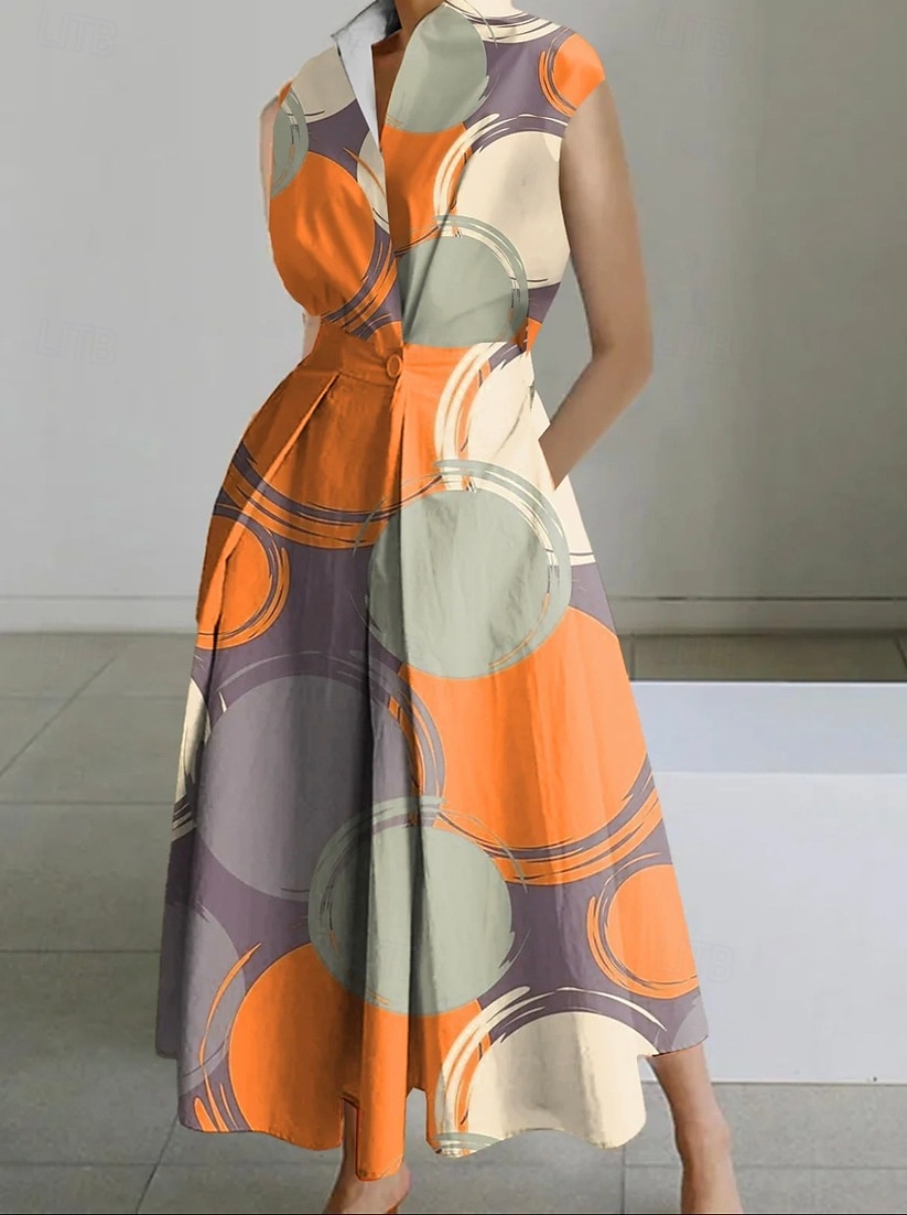 Damen Midikleid Weißes Kleid Trompeten- Meerjungfrauenkleid Kleid drucken Modisch Tee-Party Ausgehen Wochenende Regular Fit Glatt Blume Ärmellos V Ausschnitt Weiß Sahne Orange Aprikose Sommer 2025 - $26.99 –P5