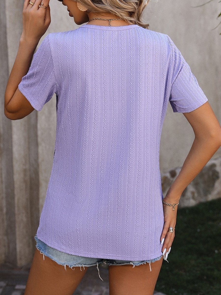 T-shirt Femme Uni Mode Moderne Décontracté Manches Courtes Col Rond Tops Quotidien Week-end Boutons Noir Blanc Violet Fuchsia Été de 2025 ? $21.99 –P7